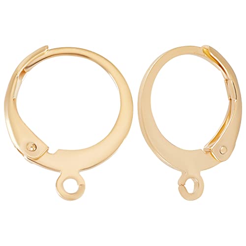 Beebeecraft 1 Box 50Pcs Leverback Earring Hooks 24K Gold Plated Round French Earring Hooks Earwire Findings 14.5x12mm for DIY Jewellery Earring Making