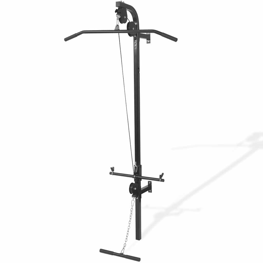 Gimnasio en casa de Pared con 2 poleas, Deportes Fitness y musculación Barras para Flexiones y dominadas, Negro, 12kg
