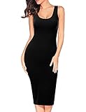 JJ Perfection Women's Bodycon Tank Dress Scoop Neck Stretchy Sleeveless Solid Casual Long Maxi Midi Dress with Plus Size(S-3X)