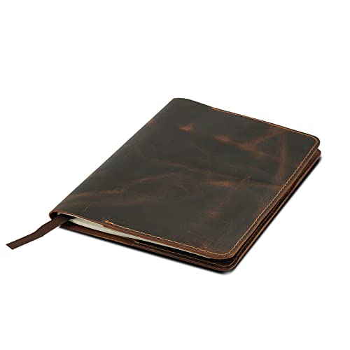 The Antiq A5 Leather Journal Cover, Refillable Journal Cover for Large Moleskine, Leather Handmade Notebook Cover, A5 Diary Cover, Refill size 5.75x8.25 inches, Large Leather Journal Cover (Brown)
