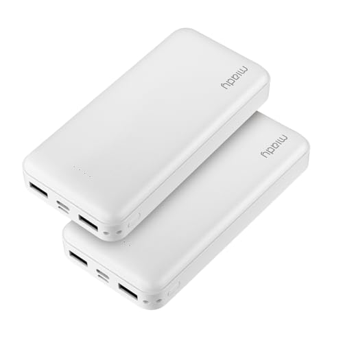 Miady Portable Charger, 2-Pack 20000mAh Battery Pack PD 22.5W USB Output Ports and Type C Fast in&Out Travel Fast Charging Power Bank Compatible with iPhone 17/16/15/14/13 Galaxy 24/22 iPad (2 White)