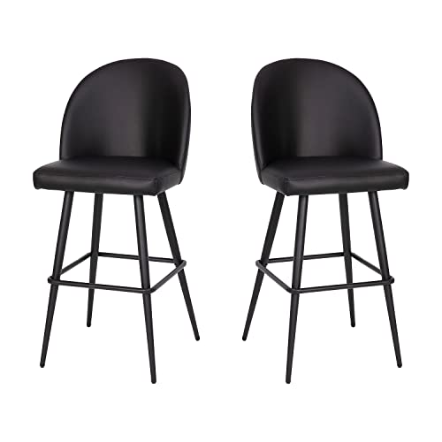 Flash Furniture Taburete de bar sin brazos LeatherSoft de 30 pulgadas, negro, paquete de 2 | Grado comercial, respaldo contorneado, respaldo alto, moderno, reposapiés integrado miniatura 1