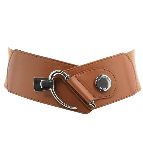 FASHIONGEN - Cinturón elástico de cuero de vaqueta para mujer, DARLENE - Camello, XXX-Large