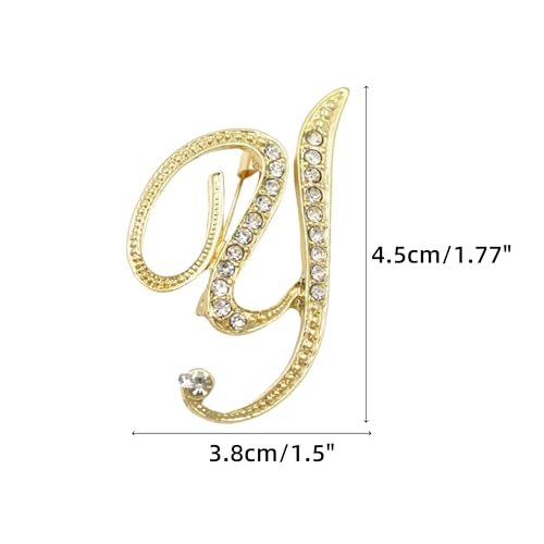 Image of Rhinestone Initial Brooch Pin for Women, Alphabet Gold Letter Brooch A-Z with Crystal, Metal Pin for Hat Bag Dress Suit Accessory for Men