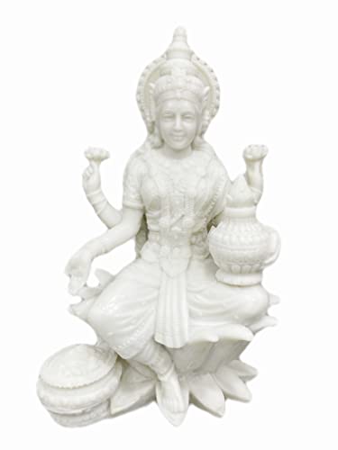 Sri Krishna Culture-New Big Beautiful Sitting Laxmi On Lotus for Home Decoration-Height-8.5 inches-Marble White Finish-Resin