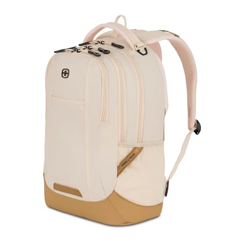 SWISSGEAR Cecil 18-Inch Laptop Backpack Fits 16-Inch Laptop Travel Daypack with Organizer Pockets Water Bottle Holders & Padded Straps Cream/Warm Sand
