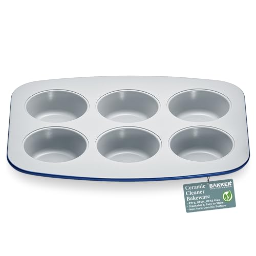 Bakken- Swiss Bake with Elegance: 6-Cup Cake/Muffin Pan Set - Blue, Teal, Marble, Golden, Cream - Aluminized Steel with Ceramic Non-Stick Coating, PFOA & PFAS Free - Non-Toxic, Heavy-Duty Bakeware