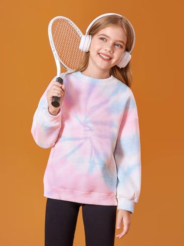 Image of Haloumoning Girls Oversized Crewneck Sweatshirts Kids Fleece Pullover Tops