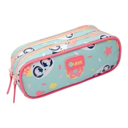 PUKET - Estojo Pequeno Duplo Panda Donuts Puket Menina Verde Agua