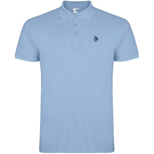 S&C - Polo Hombre Manga Corta Algodón 100%, Color Liso, Estilo Casual, Cuello 3 Botones, Diseñado en España, Tejido Punto Piqué, Corte Regular, Talla Ajustada, Azul Celeste1, M