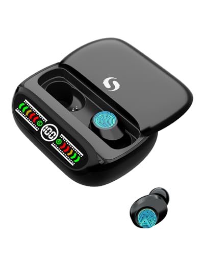 SERVOMASTER Wireless Earbuds, In-Ear Headphones with Noise Cancelling Microphone, New Wired Earphones Clear Stereo Deep Bass, 48H Playtime LED Display Wireless Ear Buds, USB-C Charging Case, Black SERVOMASTER Wireless Earbuds, In-Ear Headphones with Noise Cancelling Microphone, New Wired Earphones Clear Stereo Deep Bass, 48H Playtime LED Display Wireless Ear Buds, USB-C Charging Case, Black