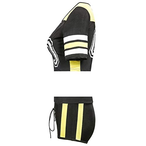ThreeH Cheerleader Costume Cheerleading Uniform Football Short Sleeve Shirt Sets Stage Cosplay Payty Uniform,Black