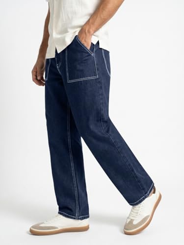 Image of Urbano Fashion Men's Loose Baggy Fit Washed Denim Jeans Non-Stretchable