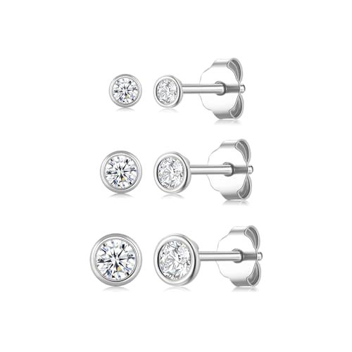 Ecripe 925 Sterling Silber Ohrstecker, Hypoallergene Cubic Zirkonia Ohrstecker Silber für Frauen, Funkelnde Ohrläppchen Knorpel Ohrringe