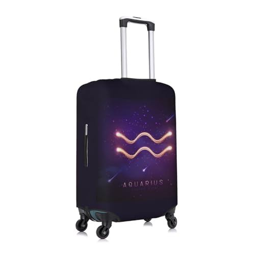 Zodiac Signs Luggage Cover Protector Elastic Washable Carry on Travel Purple Aquarius Suitcase Covers for Luggage M(Fit 22-24inch suitcase)3