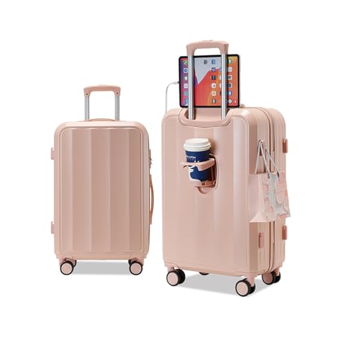 suitcases with Wheels Luggage Cup Holder and Suitcase Lightweight and Portable suitcases,Pink,20in - Main Image