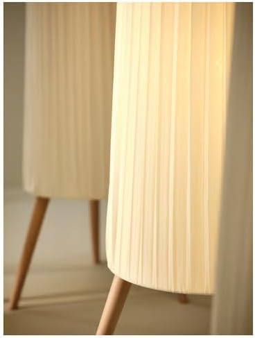 Modern Floor Lamp - White Pleated Shade, Beech Wood Tripod Legs - Stylish Living Room, Bedroom or Office Lighting - Contemporary Design, Sturdy Wood Base, Soft Ambient Light