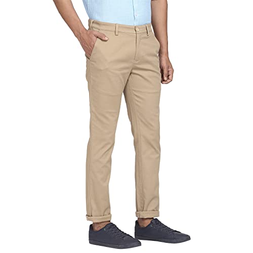 Image of Colorplus Men's Cotton Blend Solid Piece Dyed Pattern Contemporary Fit Flat Front Casual Trouser
