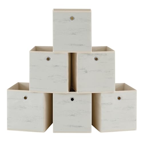 Image of SONGMICS Storage Cubes, Set of 6 Storage Bins with Handles, Foldable Oxford Fabric and Non-Woven Fabric Storage Boxes, 10.2 x 10.2 x 11 Inches, Fit Cube Storage Unit, Vintage White URFB126W01