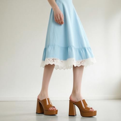Image of Women Square Open Toe Platform Chunky Heel Slide Sandals