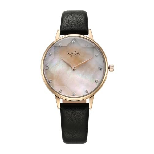 Titan Raga Showstopper Quartz Analog Mother of Pearl Dial Leather Strap Watch for Women-95274WL02