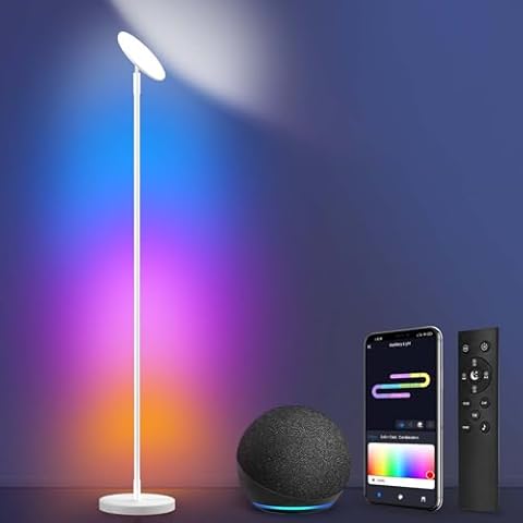 OUTON Smart Floor Lamp, 30W/3000LM Bright LED RGB Torchiere Floor Lamp, Works with Alexa Google Home, 16 Million DIY Colors, Music Sync, Standing lamp for Living Room, Bedroom, Gaming Room (White) Cover