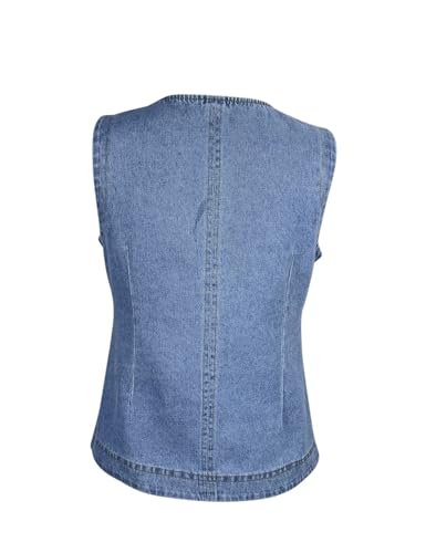 PRETTODAY Women's V Neck Denim Vest Button Down Sleeveless Casual Jean Waistcoast Top3