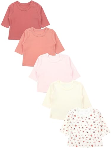 TupTam Baby Mädchen Langarmshirt 5er Set, Farbe: Punkte_Braun_Weiß_Grün_Pilze, Größe: 62