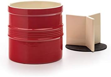 RSVP InternationalLarge Ceramic Utensil Holder, Kitchen Tool Crock Includes Removable Divider Allows Tools to Stand Straight, Non-Scratch Bottom to Protect Countertops, 7.5x7, Red