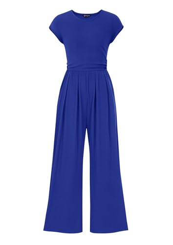PRETTYGARDEN Summer Jumpsuits for Women Dressy 2025 Ribbed Cap Sleeve Wide Leg Pants Rompers Elegant Casual One Piece Outfits