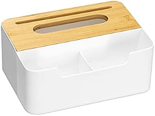 Navaris Multifunction Tissue Box - Bamboo Tissue Box Cover with Holders and Storage for Phone, Chargers, Accessories - Wooden Tissue Box Cover