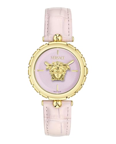 Versace Medusa Heritage Collection Luxury Womens Watch Timepieces with a Pink Strap and Dial Featuring a Gold Case