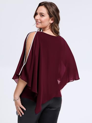 Ever-Pretty Women's Round Neck Chiffon 3/4 Batwing Sleeves Dressy Evening Wedding Top Party Blouses Shirt 024572
