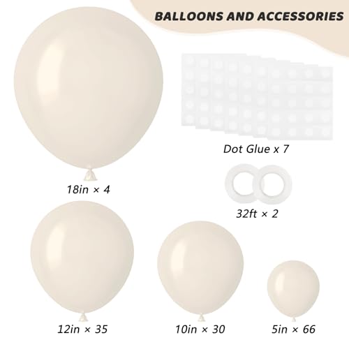 Image of RUBFAC 135pcs Sand White Balloons Cream Beige Latex Balloon, Different Sizes 18 12 10 5 Inch for Garland Arch Wedding Birthday Party Baby Shower Anniversary Boho Decorations