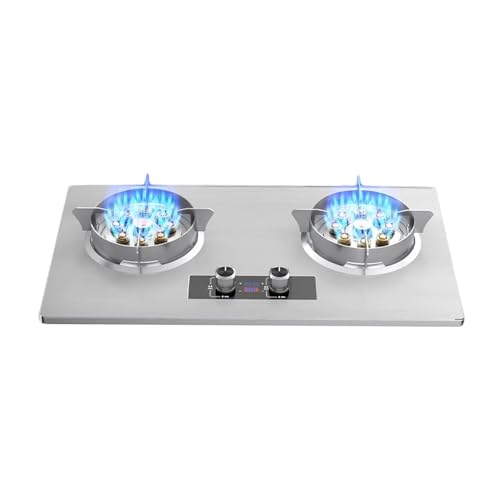Estufa De Gas Portátil 2 Quemadores, Encimera Acero Inoxidable, Alta Potencia 9 Cavidades 5, KW,Con Temporizador 99 Minutos Y Protección Contra Fallas Llama(LPG)