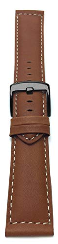 Bandini Correa Extra Larga (XL) 18mm para Reloj de Cuero Italiano para Hombre - Color Tan - Acabado Mate - Costura Blanca - Hebilla Negra