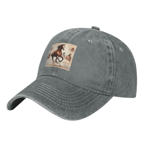 YYHHAOFA Gorra de béisbol negra con estampado de caballo marrón y visera curvada clásica de algodón ajustable, gris, Talla única