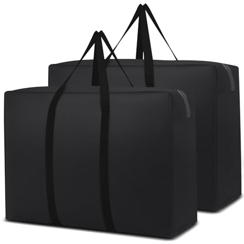 ARVINKEY 125L Large Storage Bags with Zips, 2 Pack Under Bed Storage Organsier Duvet Storage Bag King Size for Bedding Clothes Laundry Packing Moving, Black