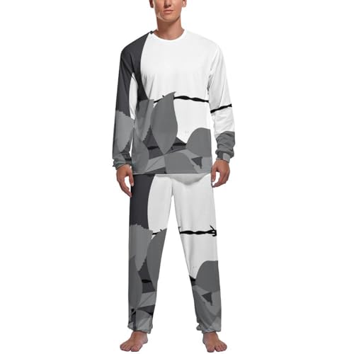 Pyjama homme vêtement de nuit Oiseau Nocturne ensemble pantalon et manches longues en maille douce