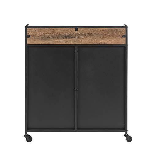 Walker Edison Malcomb Urban Industrial Metal Mesh Double Door Rolling Bar Cabinet, 33 Inch, Rustic Oak