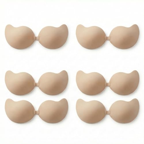 Xieyiwei Ultra-Thin Disposable Adhesive Bra 6 Pack Single-Use Sticky Push Up Bra Strapless Backless Invisible Bra for Women Nude