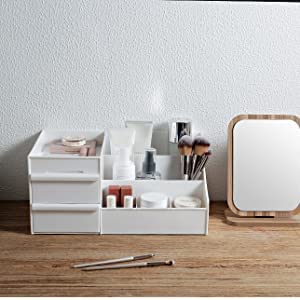 Image of mechdel Makeup Desk Organizer With Drawers, Bathroom Countertop Organizer for Cosmetics, Vanity Holder for Lipstick, Brushes, Lotions, Eyeshadow, Nail Polish and Jewelry (Makeup Desk Organizer -BIG)