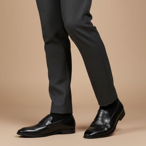 Image of HAYES LONDON Penny Loafers for Men | Genuine Leather Slip-on Shoes | Formal & Casual Comfort Footwear