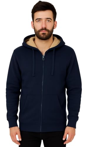 Image of Gaffer Men’s Sherpa Hoodie – Fleece Fur Lined, Winter Warm Thick Full Zip Jacket with Hood, Soft Cozy Thermal Sweatshirt for Cold Weather, Casual Outdoor Wear Navy 2XL