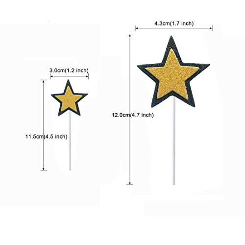 Morndew 20Pcs Black Edge Golden Star Cupcake Toppers For Birthday Party Baby Shower Kids Party Wedding Party Decorations #TOP1