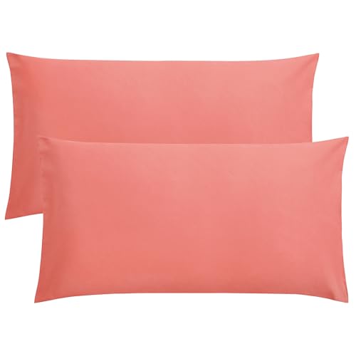 FLXXIE 2 Pack Microfiber King Pillow Cases, 1800 Super Soft Pillowcases with Envelope Closure, Wrinkle, Fade and Stain Resistant Pillow Covers, 20x36, Coral