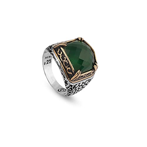 Jewellery Pit - Bague Homme Argent 925 Vintage avec Émeraude, Gemme Naturelle - Fait Main - Cadeau avec Chiffon de Nettoyage Argent (61)