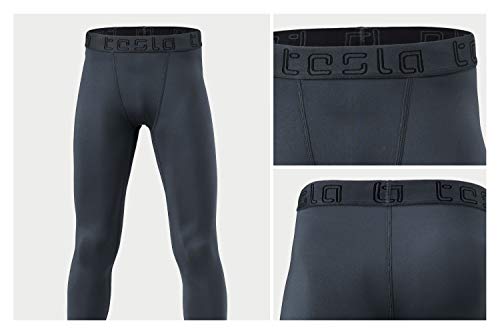 Calça de compressão infantil TSLA UPF 50+ camada de base, leggings de treino elástico de 4 vias para