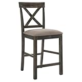 Acme Martha II Counter Height Chair in Tan Linen and Weathered Gray (Set of 2)