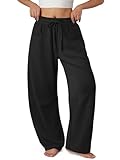 ATHMILE Barrel Sweatpants Women Fall Fashion Wide Leg Pants 2025 Baggy Lounge Comfy Flowy Sweat Pants with Pockets Teen Girl Black